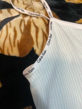 Calvin Klein Light Mint & White Striped Logo Trim Tank💚🤍!